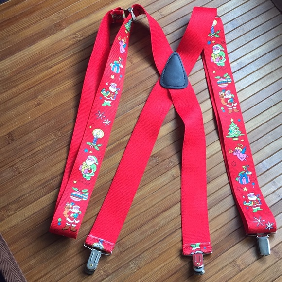 Christmas Holiday Suspenders. Silver hardware. EUC - Picture 8 of 8